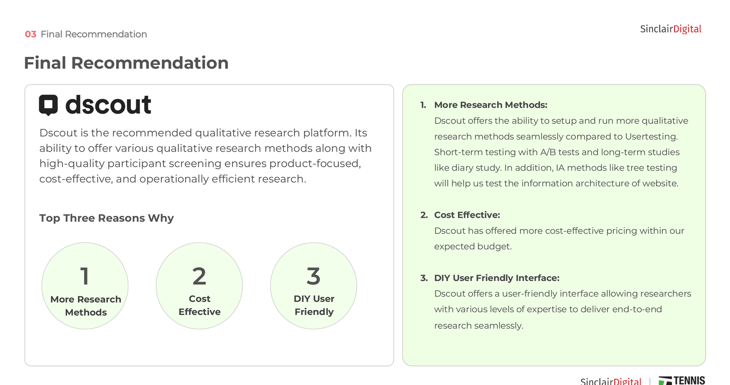 Recommendation used to socialize the final platform choice.